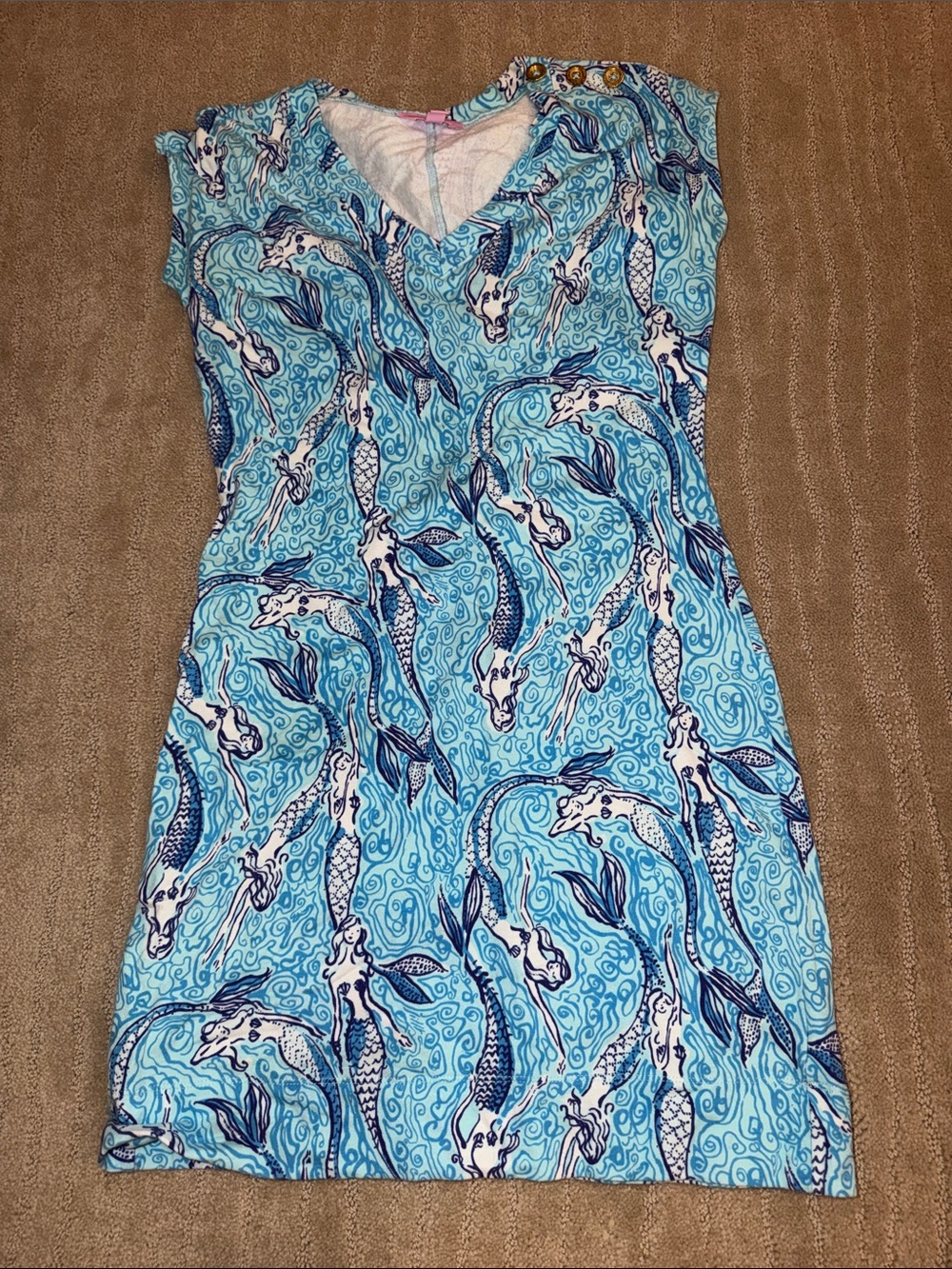 Lilly Pulitzer Blue White Koi Print Cap Sleeve Dress